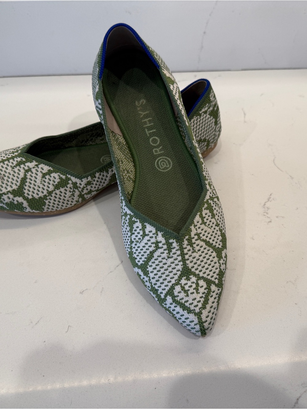 Rothy's Classic The Point - Green and White Pointed Knit Ballet Flats - Picture 2 of 5